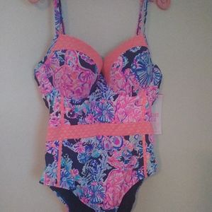 Lilly Pulitzer Pink and Blue Floral One Piece Swimsuit